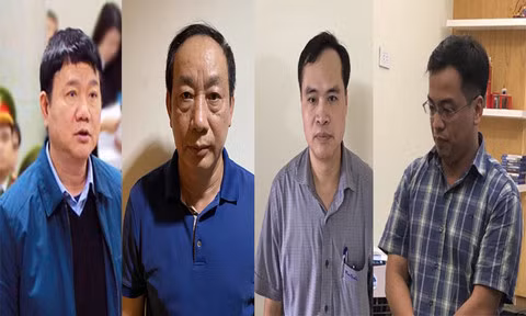 Bốn bị can (từ trái qua): Đinh La Thăng, Nguyễn Hồng Trường, Nguyễn Chí Thành, Lê Trung Cường