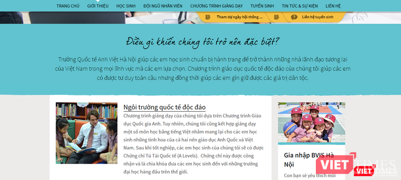 Lời quảng cáo có cánh của nhà trường về đào tạo theo tiêu chuẩn quốc tế.