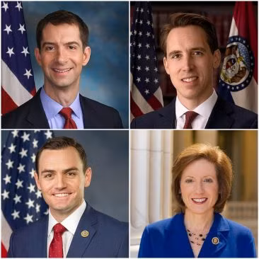 Từ trái qua phải: Thượng nghị sỹ Thomas Bryant Cotton và Joshua David Hawley, hai Dân biểu Michael John Gallagher và Vicky Jo Hartzler