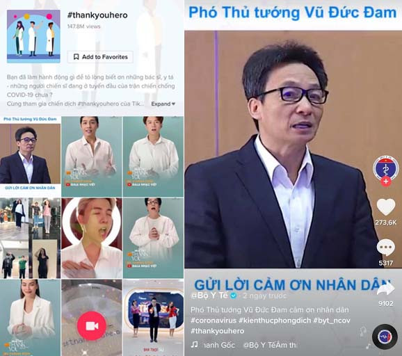 Cùng chiến dịch #thankyouhero, Phó Thủ Tướng Vũ Đức Đam đã gửi lời cảm ơn tới toàn thể nhân dân, các cơ quan chức năng và đặc biệt là của đội ngũ bác sĩ, y tế thông qua đoạn video của Bộ Y tế đăng tải trên TikTok Cùng chiến dịch #thankyouhero, Phó Thủ Tướng Vũ Đức Đam đã gửi lời cảm ơn tới toàn thể nhân dân, các cơ quan chức năng và đặc biệt là của đội ngũ bác sĩ, y tế thông qua đoạn video của Bộ Y tế đăng tải trên TikTok