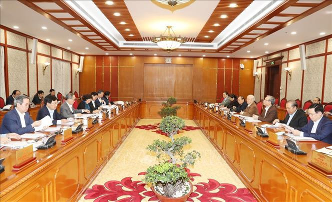 Toàn cảnh phiên làm việc của Bộ Chính trị sáng nay. Ảnh: VPCP Toàn cảnh phiên làm việc của Bộ Chính trị sáng nay.