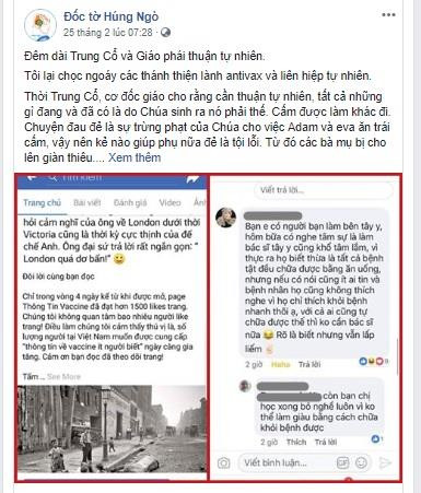 Một trong những bài viết gần đây của BS. Hùng "chiến đấu" với nhóm hội như anti vaccine, thuận tự nhiên… trên Fanpage. Một trong những bài viết gần đây của BS. Hùng "chiến đấu" với nhóm hội như anti vaccine, thuận tự nhiên… trên Fanpage.
