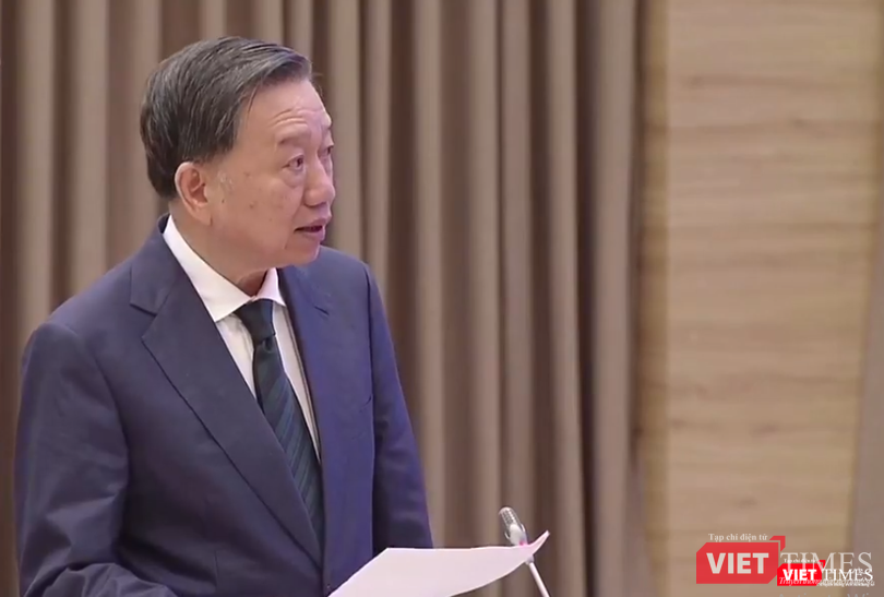 Bộ trưởng Bộ Công an Tô Lâm phát biểu tại hội nghị.