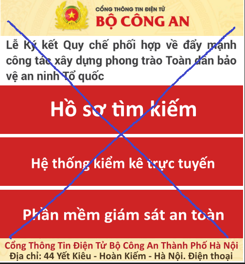 Hình ảnh trang mạng giả mạo Cổng Thông tin điện tử Bộ Công an. Ảnh: Bộ Công an. Hình ảnh trang mạng giả mạo Cổng Thông tin điện tử Bộ Công an. Ảnh: Bộ Công an.