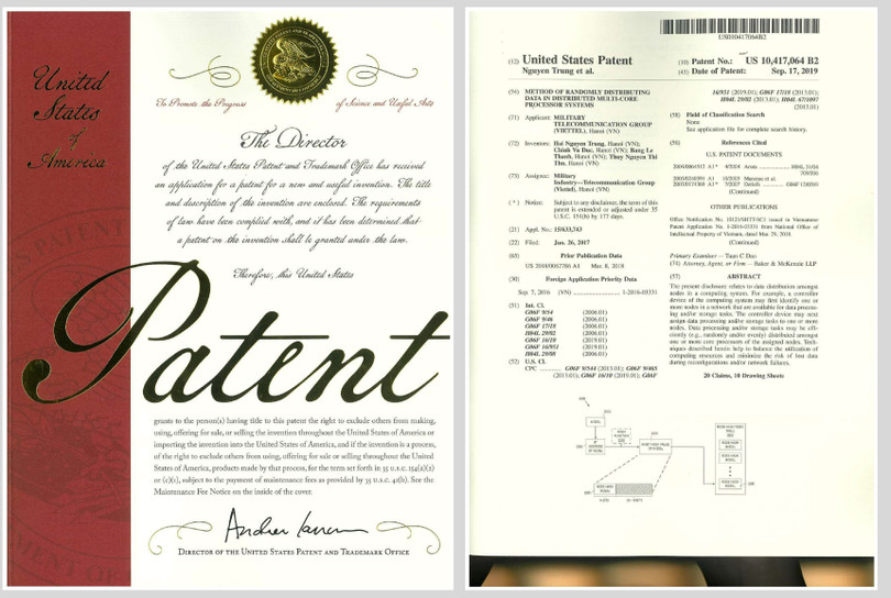 Bằng bảo hộ độc quyền do Cơ quan Sáng chế và Nhãn hiệu Hoa kỳ cấp.