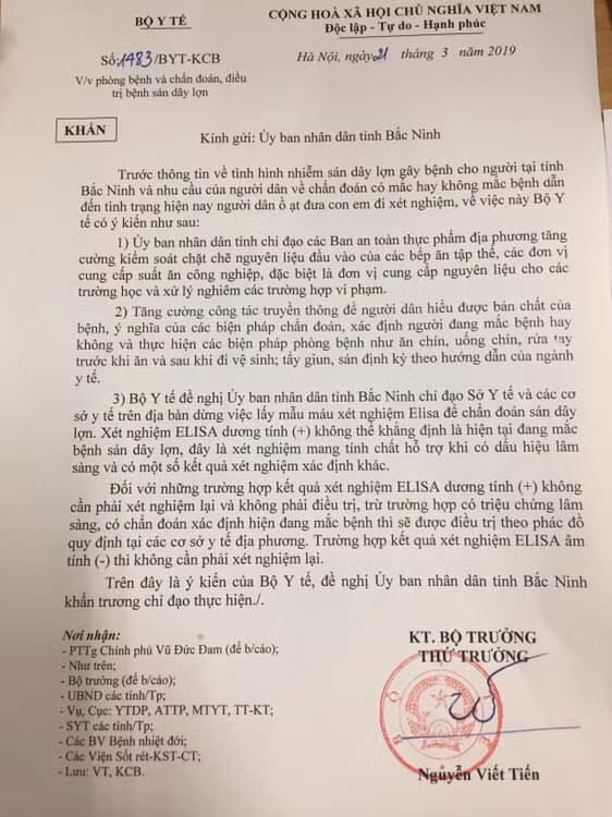 Công văn số 1483 của Bộ Y tế được ban hành chiều 21/3