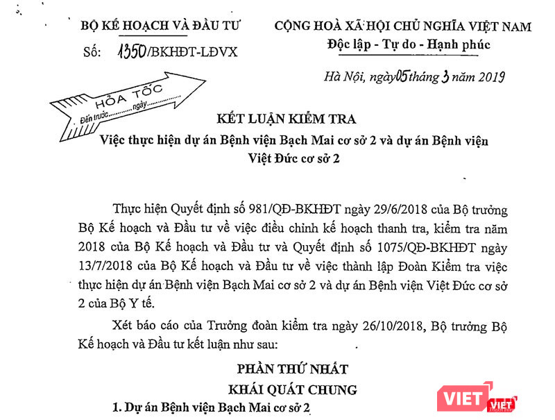 Kết luận kiểm tra của Bộ Kế hoạch & Đầu tư Kết luận kiểm tra của Bộ Kế hoạch & Đầu tư