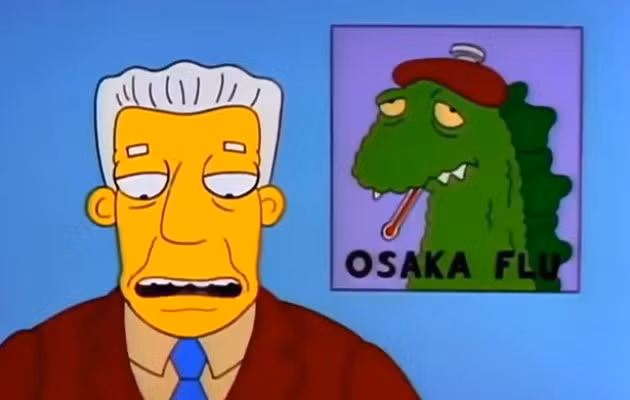 Cúm Osaka với virus từ mèo trong tập Marge in Chains series The Simpsons.