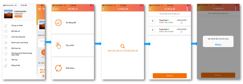 Thao tác chuyển đổi danh bạ từ 11 số sang 10 số trên ứng dụng My Vietnamobile.