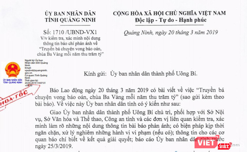 Quảng Ninh: Yêu cầu xác minh chùa Ba Vàng bị tố thu trăm tỷ từ truyền vong báo oán ảnh 2 Quảng Ninh: Yêu cầu xác minh chùa Ba Vàng bị tố thu trăm tỷ từ truyền vong báo oán ảnh 2