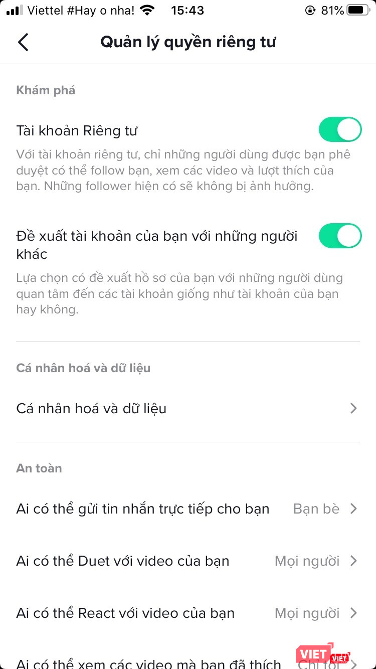 Phụ huynh kết nối tài khoản TikTok của của mình với con cái và thực hiện cài đặt nhằm giúp con sử dụng TikTok đúng cách. Ảnh chụp màn hình. Phụ huynh kết nối tài khoản TikTok của của mình với con cái và thực hiện cài đặt nhằm giúp con sử dụng TikTok đúng cách. Ảnh chụp màn hình.