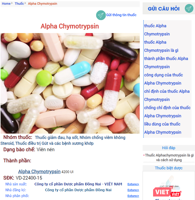 Thông tin về thuốc Alphachymtrysin của Công ty Cổ phần Dược phẩm Đồng Nai. Thông tin về thuốc Alphachymtrysin của Công ty Cổ phần Dược phẩm Đồng Nai.