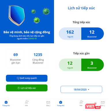 Giao diện ứng dụng Bluezone. Ảnh: NTQ. Giao diện ứng dụng Bluezone. Ảnh: NTQ.