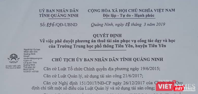Quyết định số 896 của UBND tỉnh Quảng Ninh về việc thuê trường Quyết định số 896 của UBND tỉnh Quảng Ninh về việc thuê trường