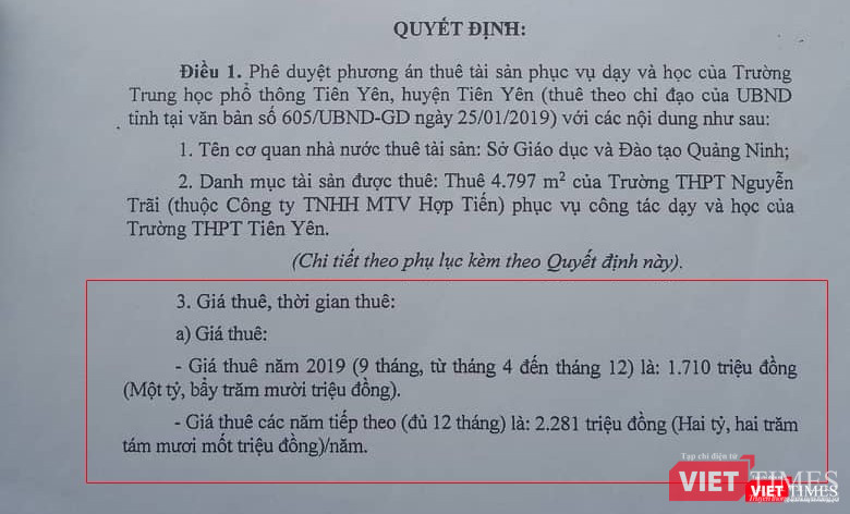 Quyết định thông tin chi tiết về tiền thuê trường hàng năm Quyết định thông tin chi tiết về tiền thuê trường hàng năm