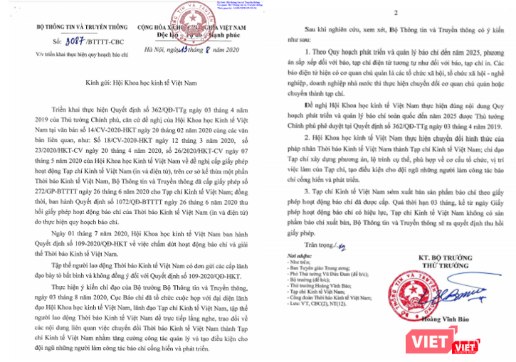 Bộ Thông tin và Truyền thông đề nghị Hội KHKT VN chuyển đổi hình thức của pháp nhân TBKTVN thành Tạp chí KTVN.