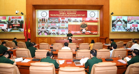 Quang cảnh hội nghị tại điểm cầu Sở chỉ huy Bộ Quốc phòng. Ảnh: QĐND