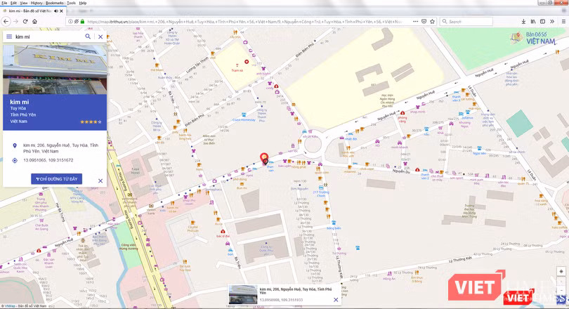 Tra cứu một địa chỉ tại Phú Yên trên trang https://map.itrithuc.vn