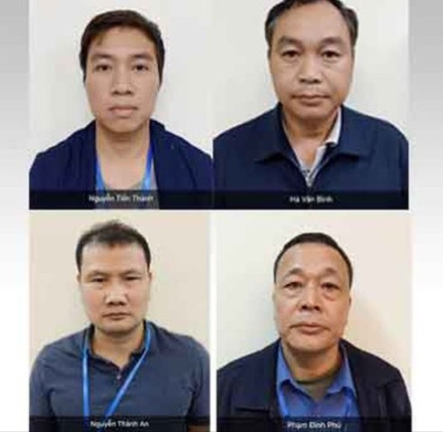 Các bị can Nguyễn Tiến Thành, Hà Văn Bình, Nguyễn Thành An và Phạm Đình Phú (theo thứ tự trái sang, trên xuống) Các bị can Nguyễn Tiến Thành, Hà Văn Bình, Nguyễn Thành An và Phạm Đình Phú (theo thứ tự trái sang, trên xuống)
