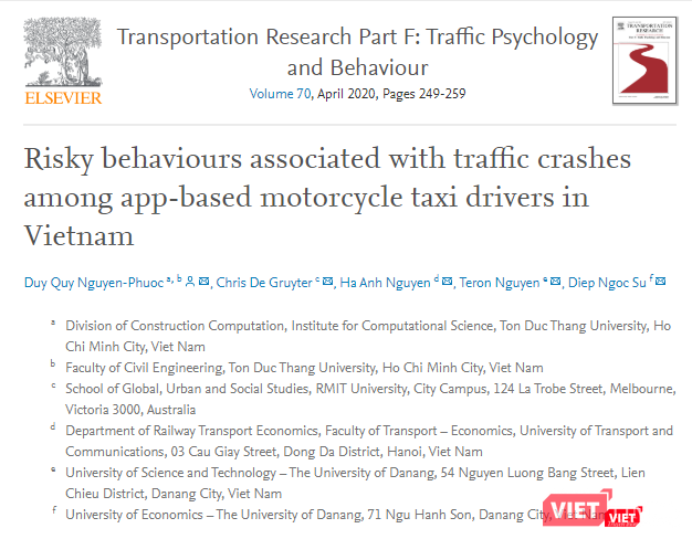 Phần báo cáo tóm tắt được đăng tải trên tạp chí Nghiên cứu phương tiện giao thông - phần Tâm lý học và Hành vi giao thông.