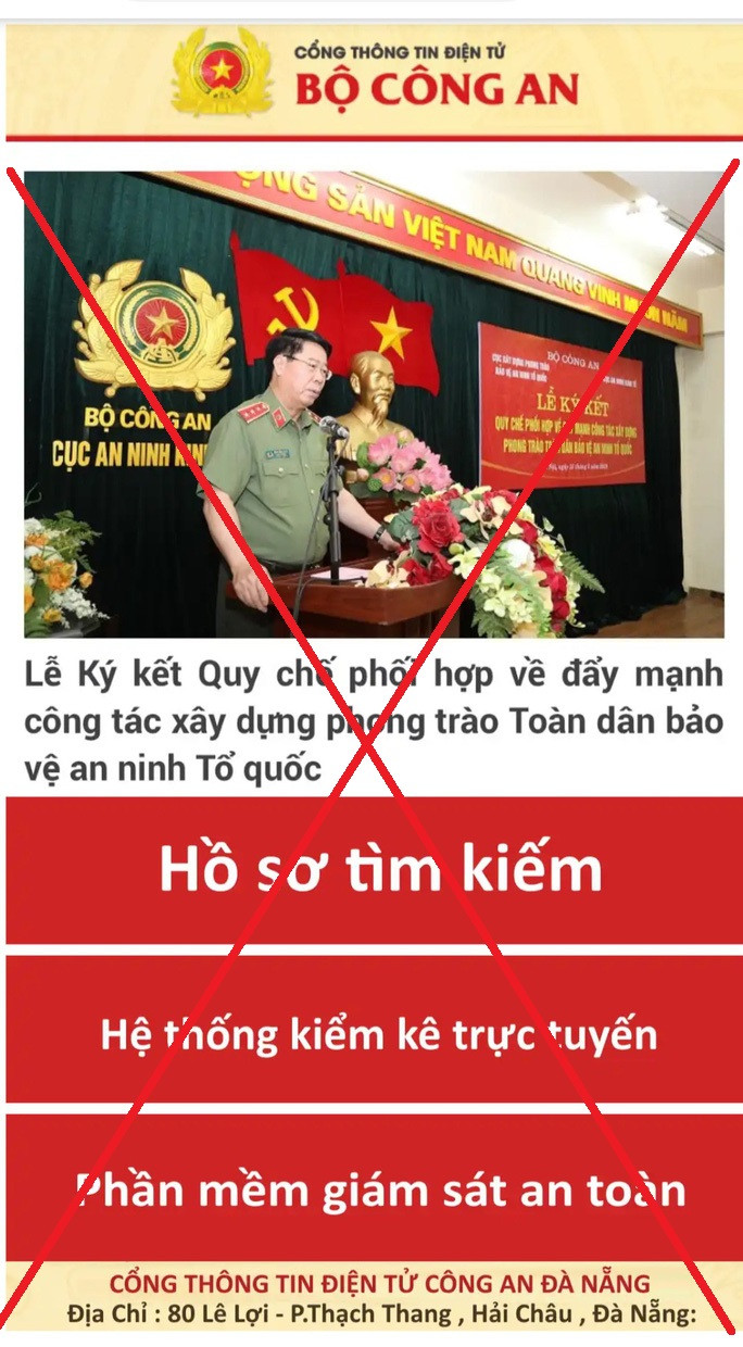 Website giả mạo Cổng thông tin điện tử của Bộ Công an Website giả mạo Cổng thông tin điện tử của Bộ Công an
