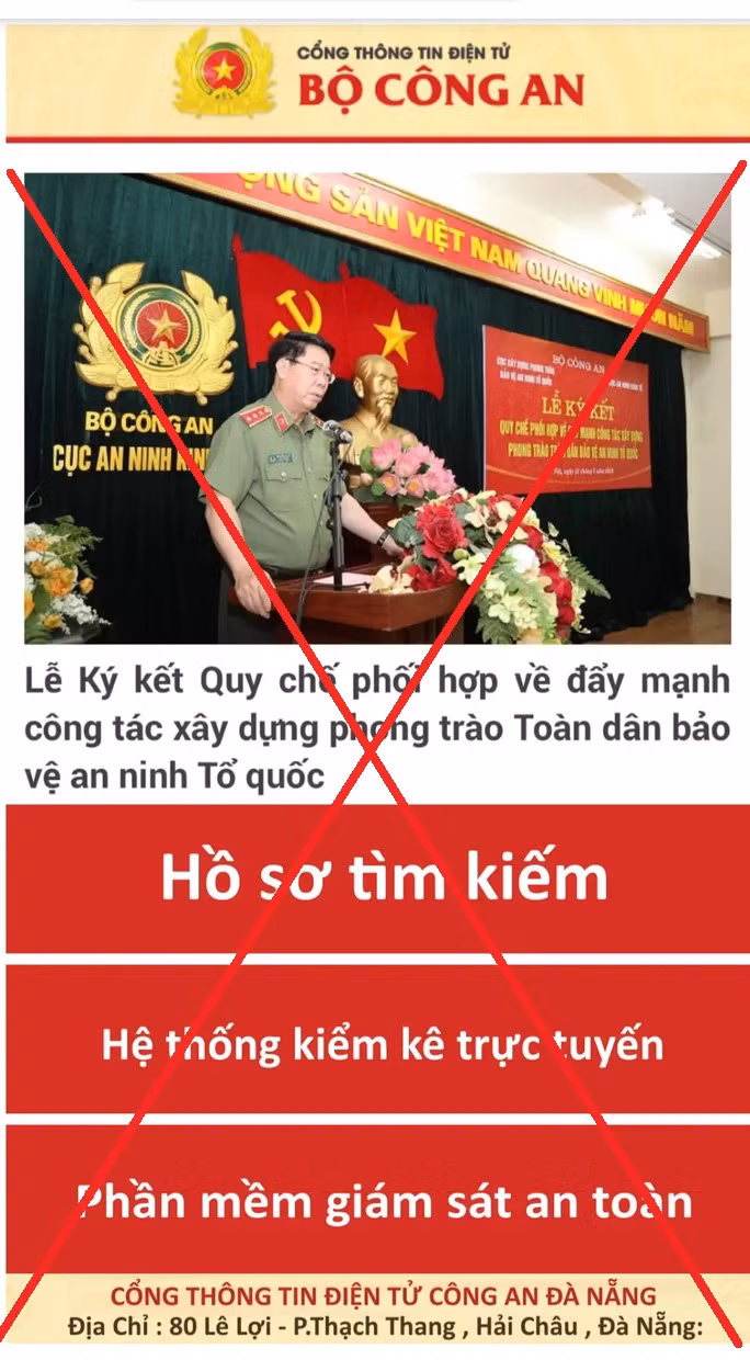 Website giả mạo Cổng thông tin điện tử của Bộ Công an