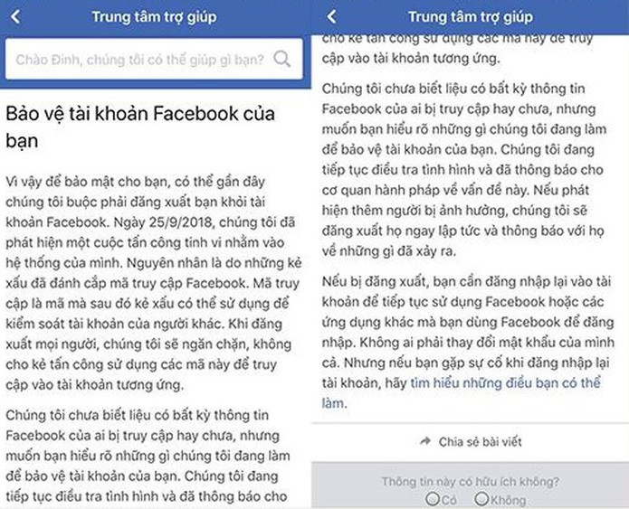 Trong ngày hôm nay (29/9), nhiều người dùng Facebook Việt Nam đã nhận được thông báo của MXH này về lý do tài khoản của họ bất ngờ log out khi đang sử dụng.