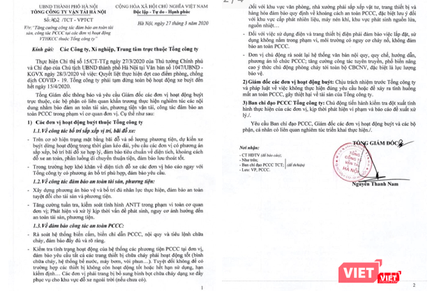 Văn bản thông báo tạm dừng hoạt động toàn bộ hệ thống xe buýt đến hết 15/4.