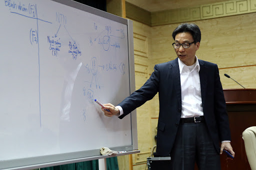 Phó Thủ tướng Vũ Đức Đam - Trưởng Ban Chỉ đạo quốc gia phòng, chống dịch bệnh viêm phổi cấp do chủng mới của virus Corona gây ra - trao đổi phương án ứng phó với diễn biến dịch bệnh COVID-19. Ảnh: VPCP.