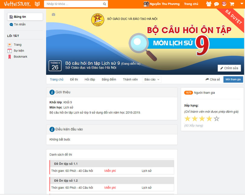 Hình ảnh trang chủ mạng xã hội Viettel Study.