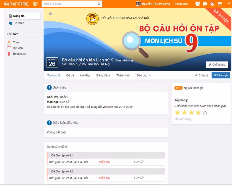 Hình ảnh trang chủ mạng xã hội Viettel Study.