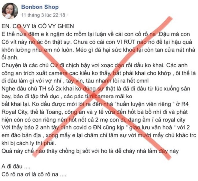 Một trong những nội dung thất thiệt được cho là có liên quan đến ca bệnh COVID-19 thứ 21. Ảnh: CA TP. HN Một trong những nội dung thất thiệt được cho là có liên quan đến ca bệnh COVID-19 thứ 21. Ảnh: CA TP. HN