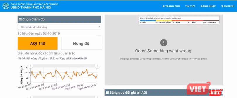 Ảnh chụp màn hình của website moitruongthudo.vn lúc 19h ngày 2/10. Ảnh chụp màn hình của website moitruongthudo.vn lúc 19h ngày 2/10.