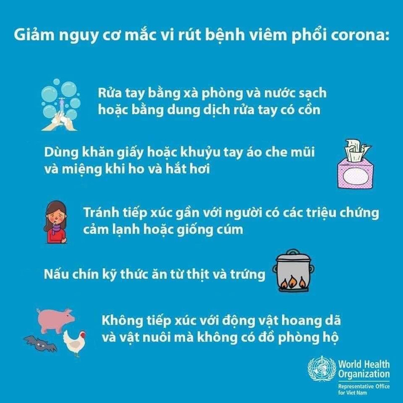 Khuyến cáo của WHO về phòng lây nhiễm virus Corona mới gây viêm phổi cấp Vũ Hán. Ảnh: WHO.