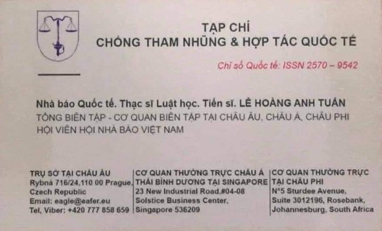 Tấm Namecard được cho là của Lê Hoàng Anh Tuấn.