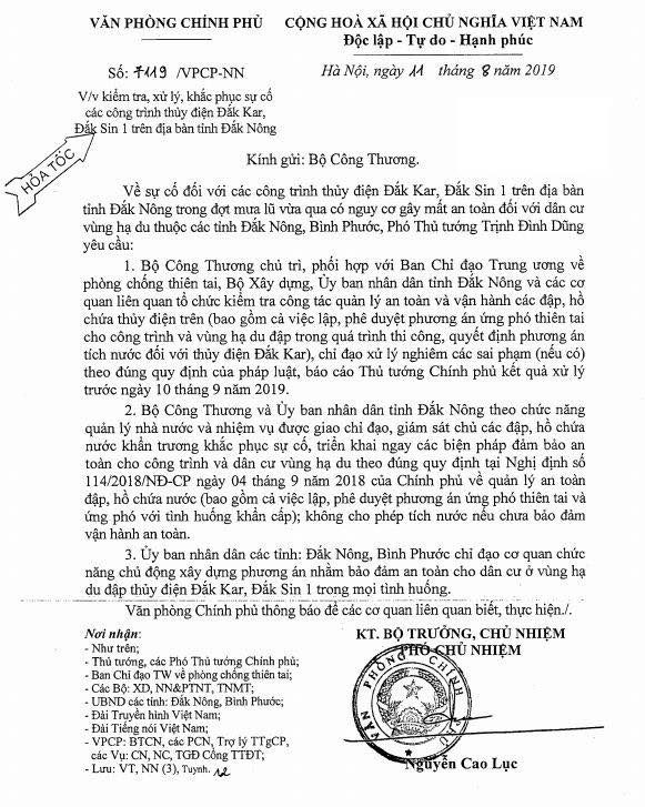 Công văn chỉ đạo khẩn từ Văn phòng Chính phủ Công văn chỉ đạo khẩn từ Văn phòng Chính phủ