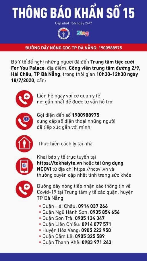 Thông báo khẩn số 15 của Bộ Y tế vừa phát đi chiều nay.
