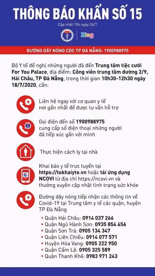 Thông báo khẩn số 15 của Bộ Y tế vừa phát đi chiều nay.