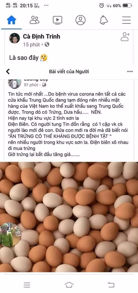 Nội dung tin nhảm được Lường Thị Lả đăng tải trên Facebook. Ảnh chụp màn hình: CA tỉnh Điện Biên.