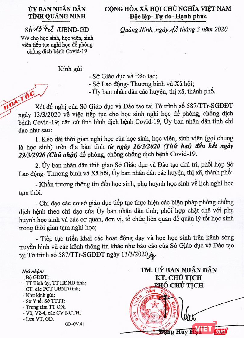 Thông báo của UBND tỉnh Quảng Ninh.