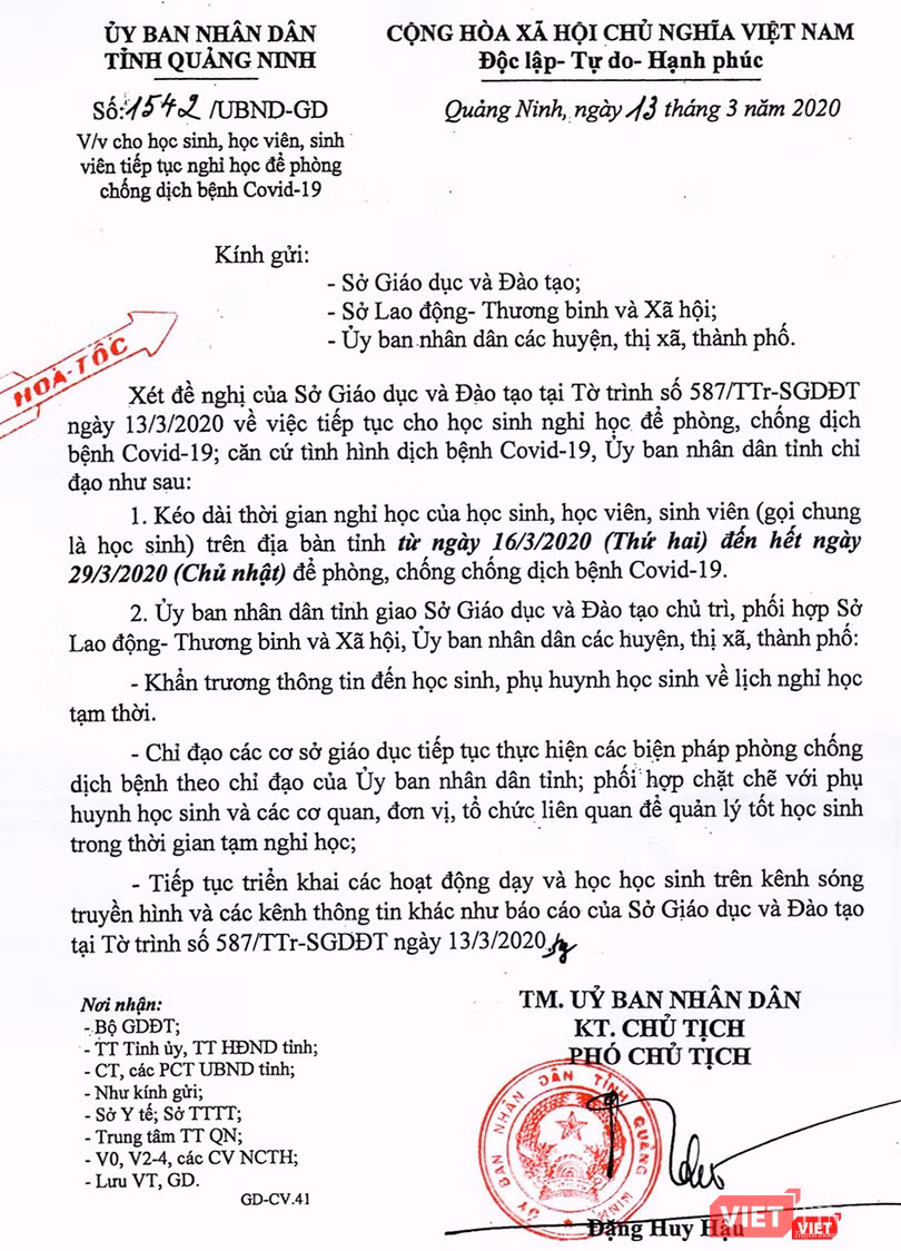 Thông báo của UBND tỉnh Quảng Ninh.