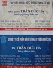 Name Card của ông Trần Đức Hà đi liên hệ công tác trong thời gian bị tố cáo lừa đảo. Name Card của ông Trần Đức Hà đi liên hệ công tác trong thời gian bị tố cáo lừa đảo.