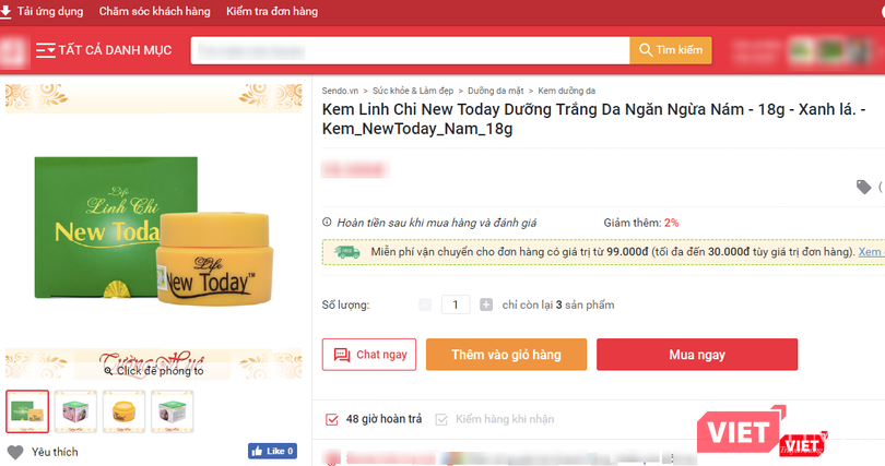 Sản phẩm kem dưỡng da Life linh chi new today (Ảnh chụp màn hình)