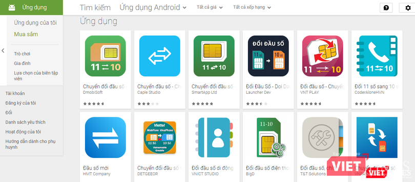 Các ứng dụng đổi đầu số đang như "nấm sau mưa". Ảnh chụp màn hình