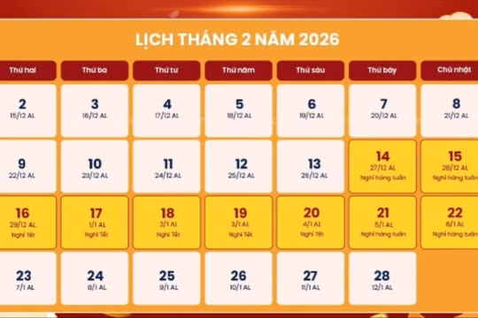 Kỳ nghỉ Tết Nguyên đán 2026 kéo dài 9 ngày
