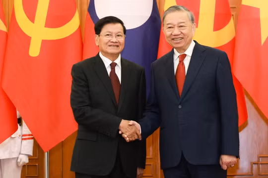 Tổng bí thư Tô Lâm tiếp đón Tổng bí thư, Chủ tịch nước Lào Thongloun Sisoulith.