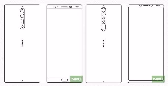 Hình ảnh được xem là bản vẽ của Nokia 8 (trái) và Nokia 9 (phải). Ảnh: NPU.