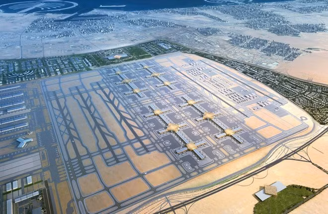 Sân bay quốc tế Al Maktoum - Chi phí: 82 tỷ USD Sân bay quốc tế Al Maktoum mở cửa tại Dubai vào năm 2010. Khi hoàn thiện vào năm 2020, đây sẽ là sân bay lớn nhất thế giới về quy mô và lưu lượng hành khách. Sân bay này có thể cùng lúc chứa 200 máy bay thân rộng, hạ cánh đồng thời 4 máy bay và phục vụ 160 triệu lượt khách mỗi năm. Ảnh:E-architect.co.uk. Sân bay quốc tế Al Maktoum - Chi phí: 82 tỷ USD Sân bay quốc tế Al Maktoum mở cửa tại Dubai vào năm 2010. Khi hoàn thiện vào năm 2020, đây sẽ là sân bay lớn nhất thế giới về quy mô và lưu lượng hành khách. Sân bay này có thể cùng lúc chứa 200 máy bay thân rộng, hạ cánh đồng thời 4 máy bay và phục vụ 160 triệu lượt khách mỗi năm. Ảnh:E-architect.co.uk.