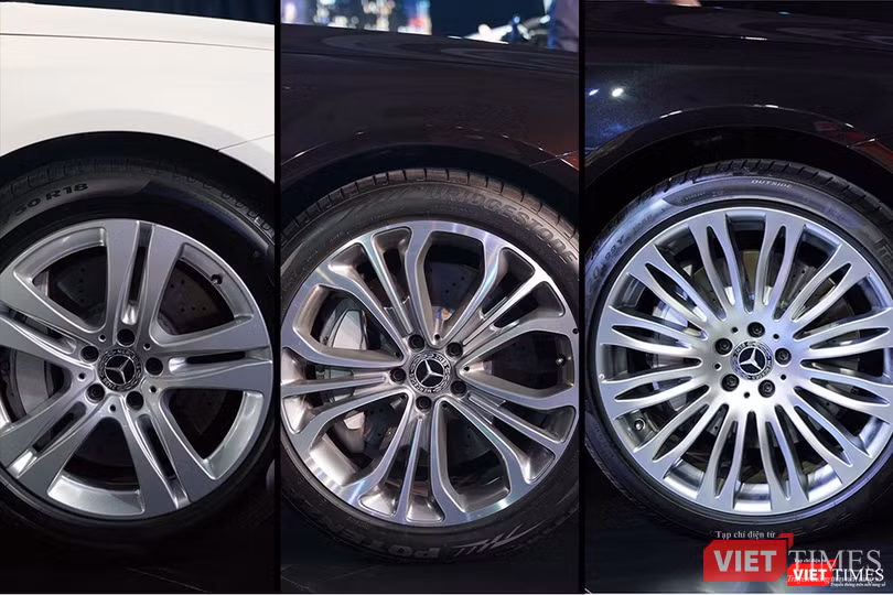 Sự khác biệt trên la-zăng giữa các phiên bản của S 450L, S 450L Luxury và Maybach S 450 4MATIC (từ trái sang phải)