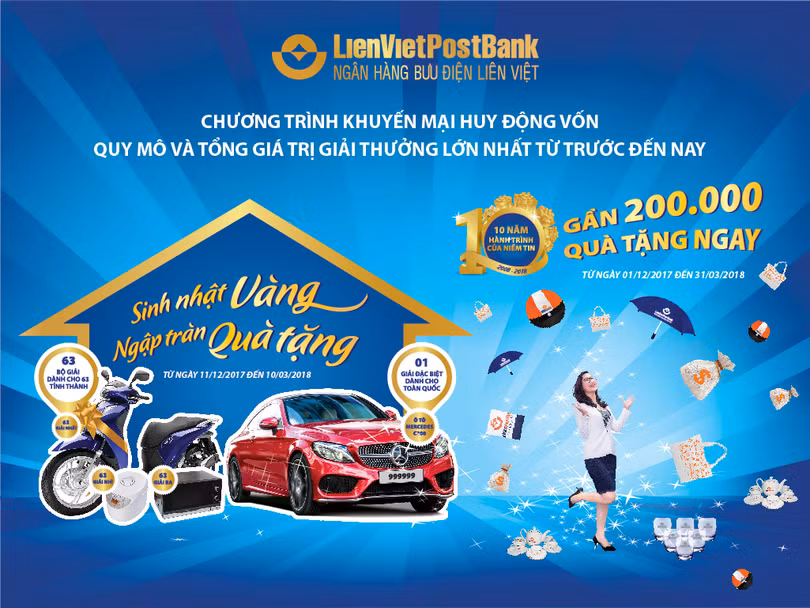 “Sinh nhật vàng – ngập tràn quà tặng” là chương trình khuyến mãi lớn nhất của LienVietPostBank kể từ khi thành lập đến nay